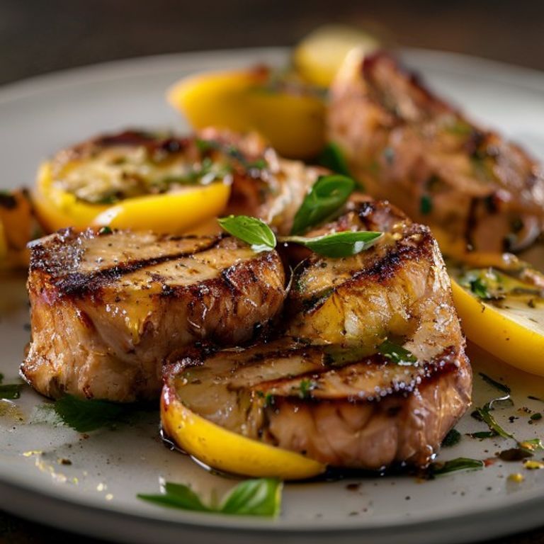 Lemon Herb Grilled Pork Chops with Apples